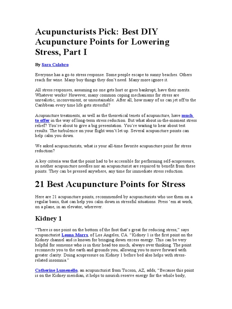Acupuncturists Pick Acupressure Points For Relieving Stress Pdf
