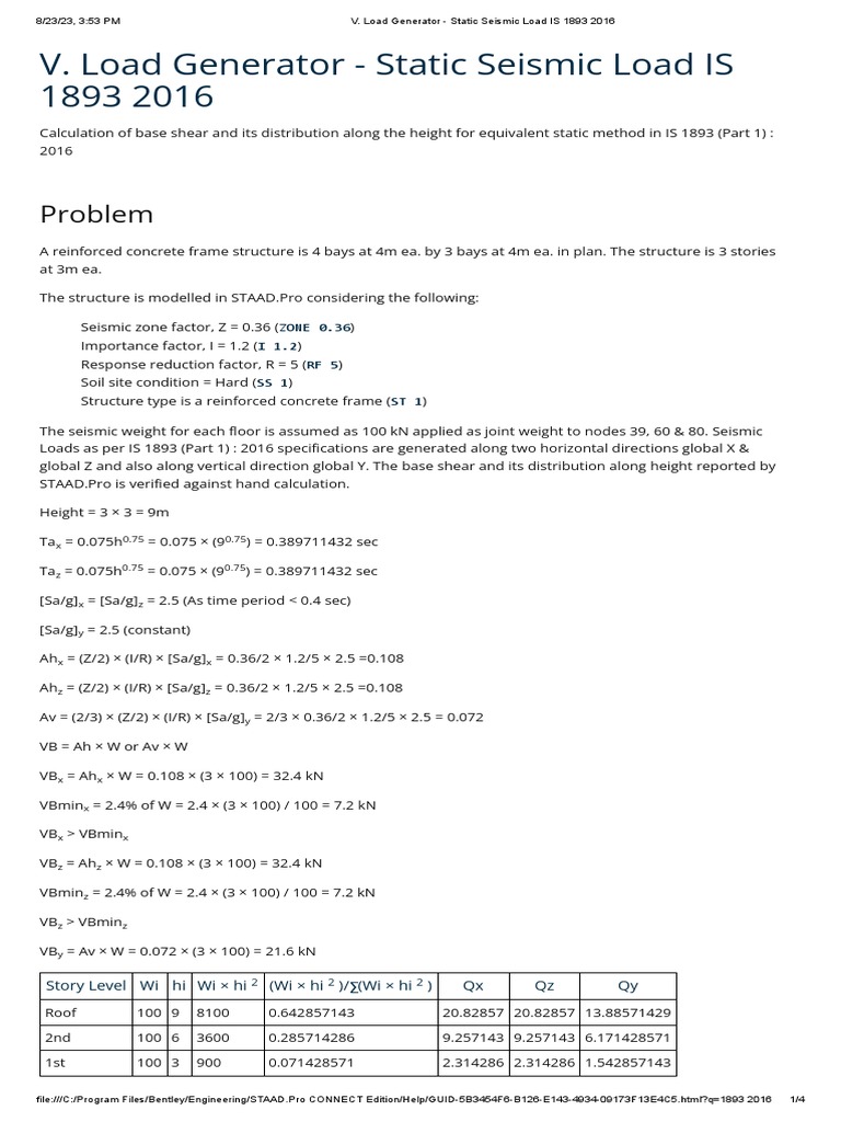 Seismic Load Analysis per IS 1893:2016 | PDF | Computer Science | Computing