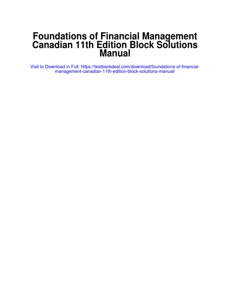 Foundations of Financial Management Canadian 11th Edition Block