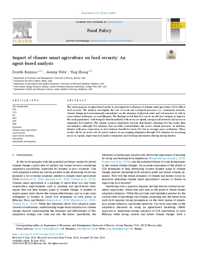 Climate Smart Agriculture and Food Security | PDF | Science & Mathematics