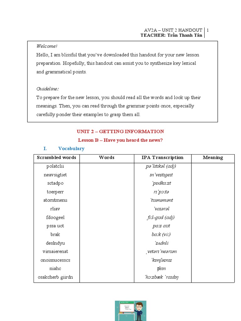 Unit 2 Vocabulary and Grammar Guide | PDF