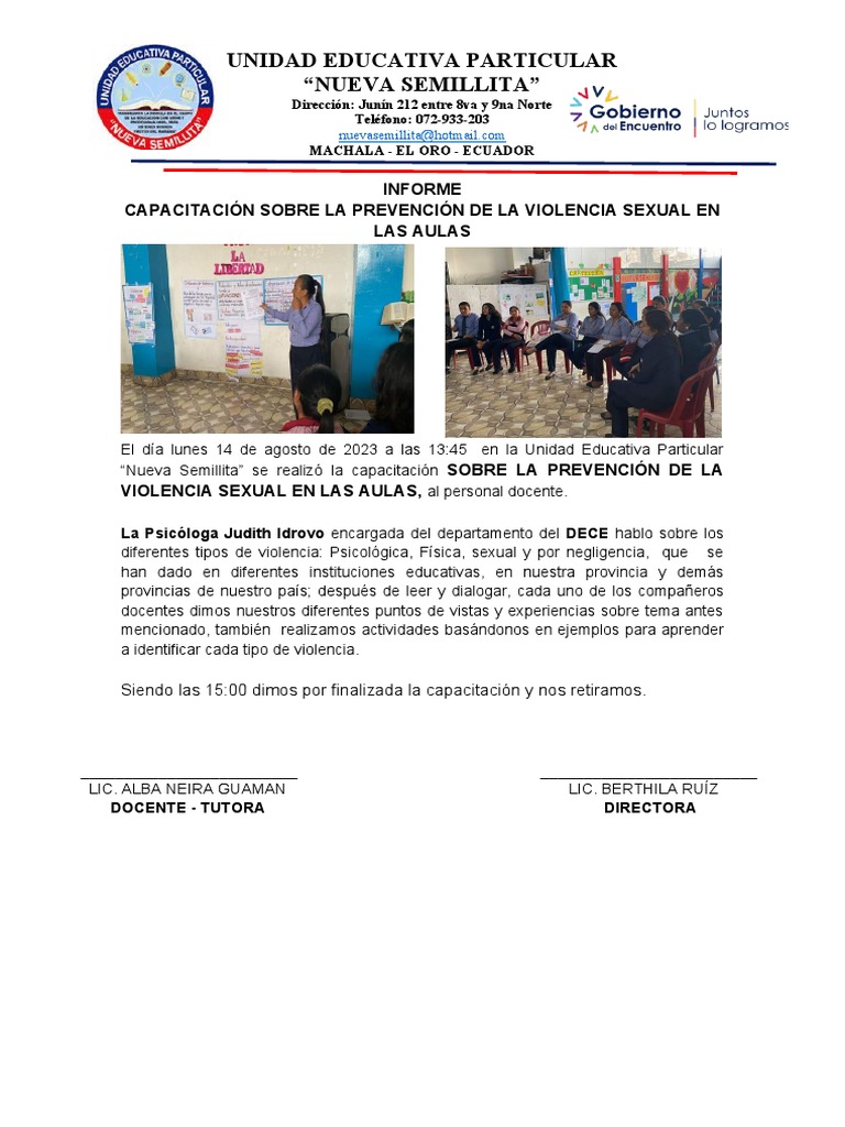 Informe de La Prevención de Violencia Sexual en Las Aulas - 7mo | PDF