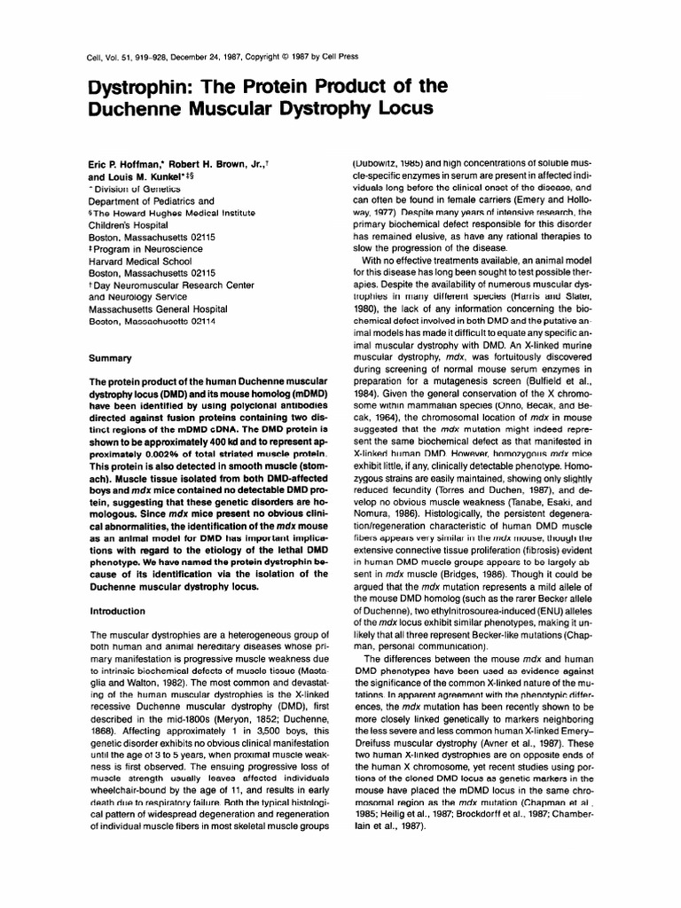 1987 Cell DystrophinThe Protein Product of The Duchenne Muscular