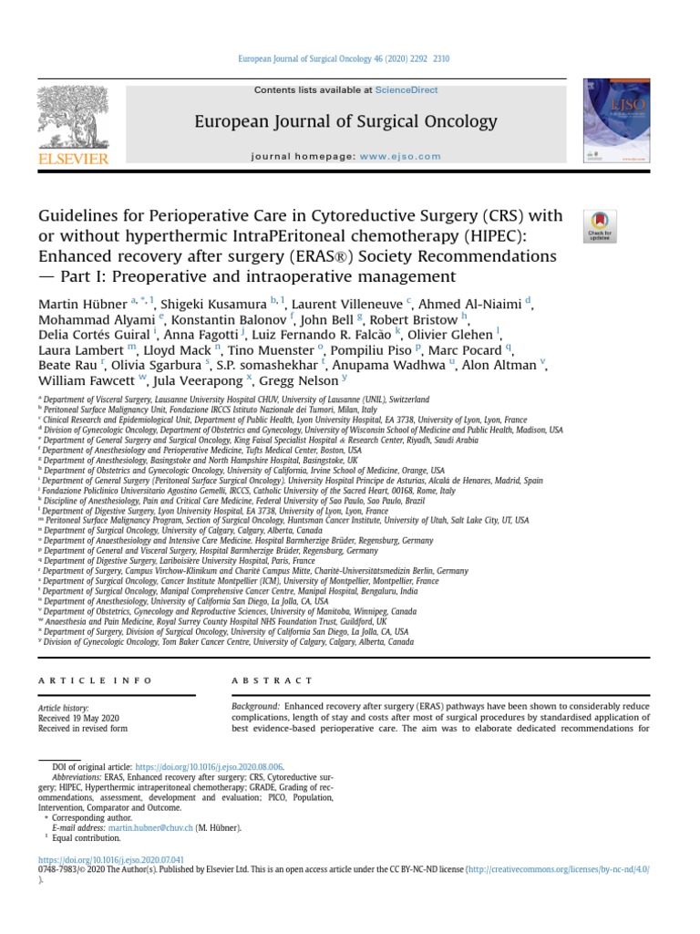 Guidelines Part 1 Hipec Crs Download Free PDF Surgery Smoking