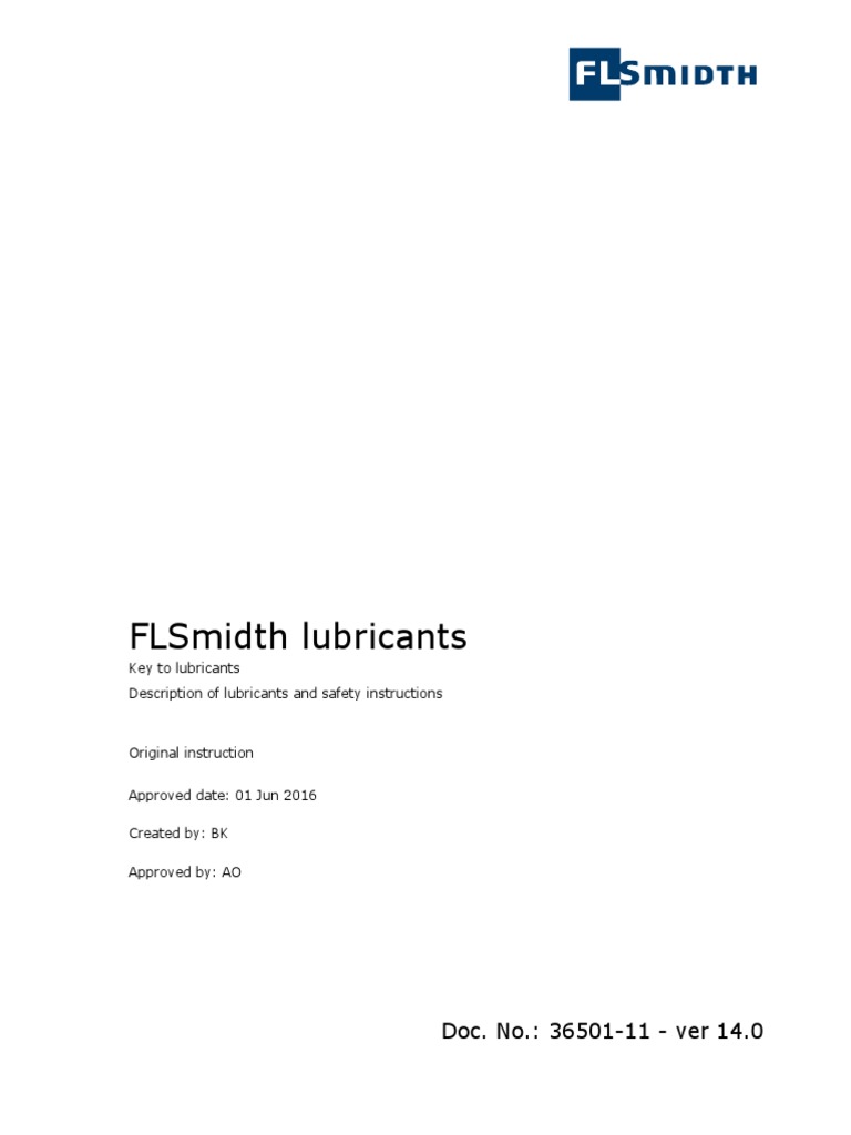 FLSmidth Key To Lubricants PDF Lubricant Safety