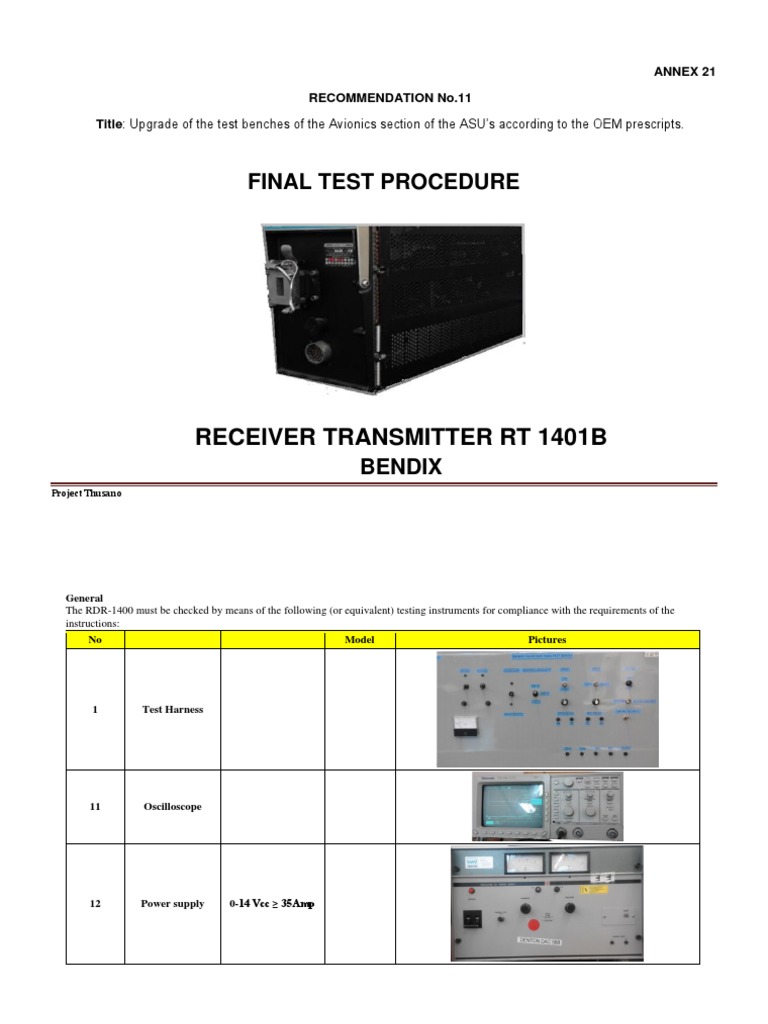 Bendix RT-1401B Test Procedures | PDF | Radio Technology | Metrology