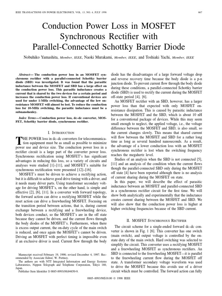 Conduction Power Loss in MOSFET Synchronous Rectifier With Parallel