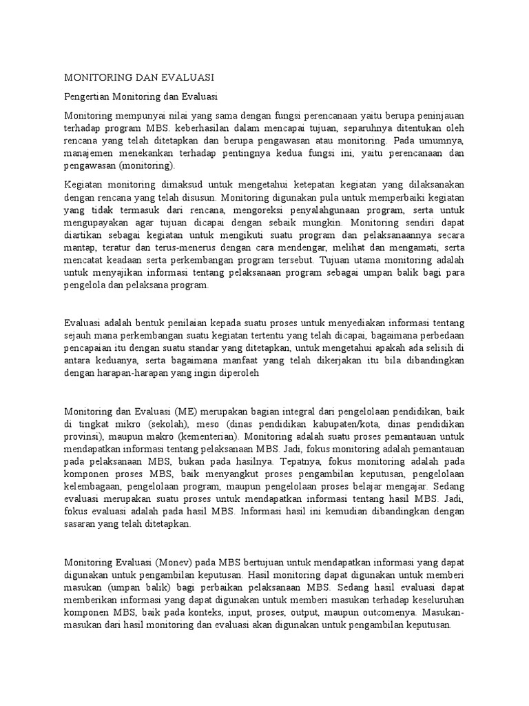 Tujuan dan Format Monev Program MBS | PDF
