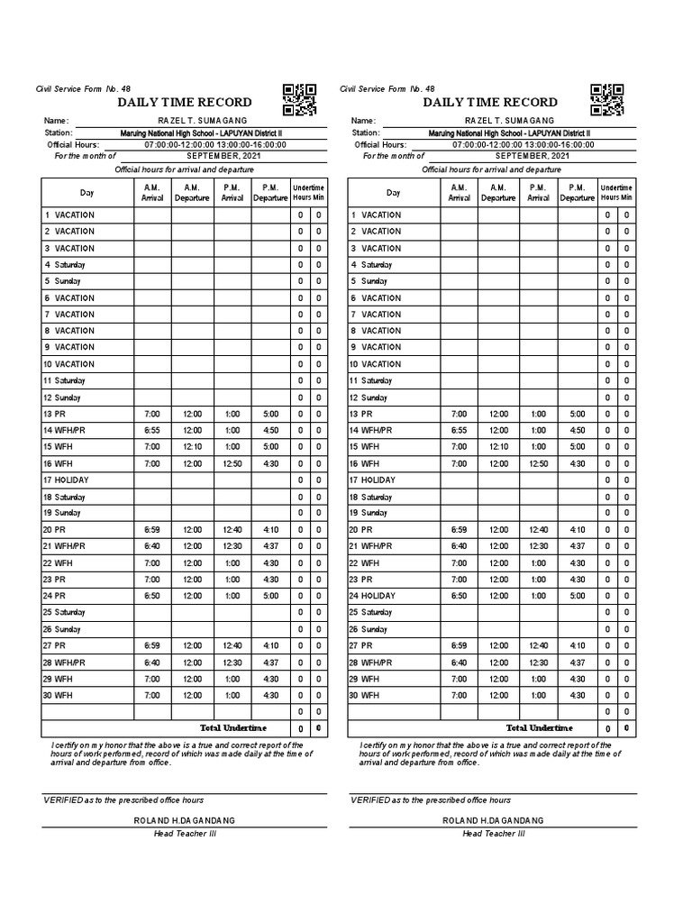 DepEd Daily Time Record Template | PDF