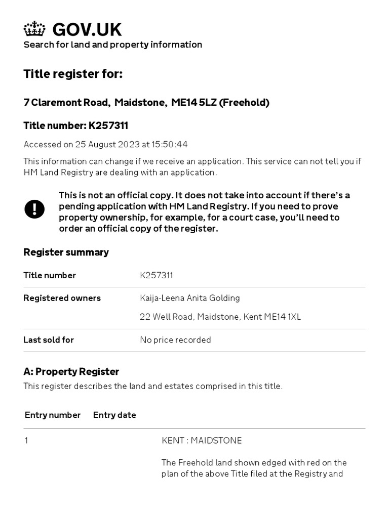 2023 08 25 summary of title k257311 gov uk pdf fee simple deed