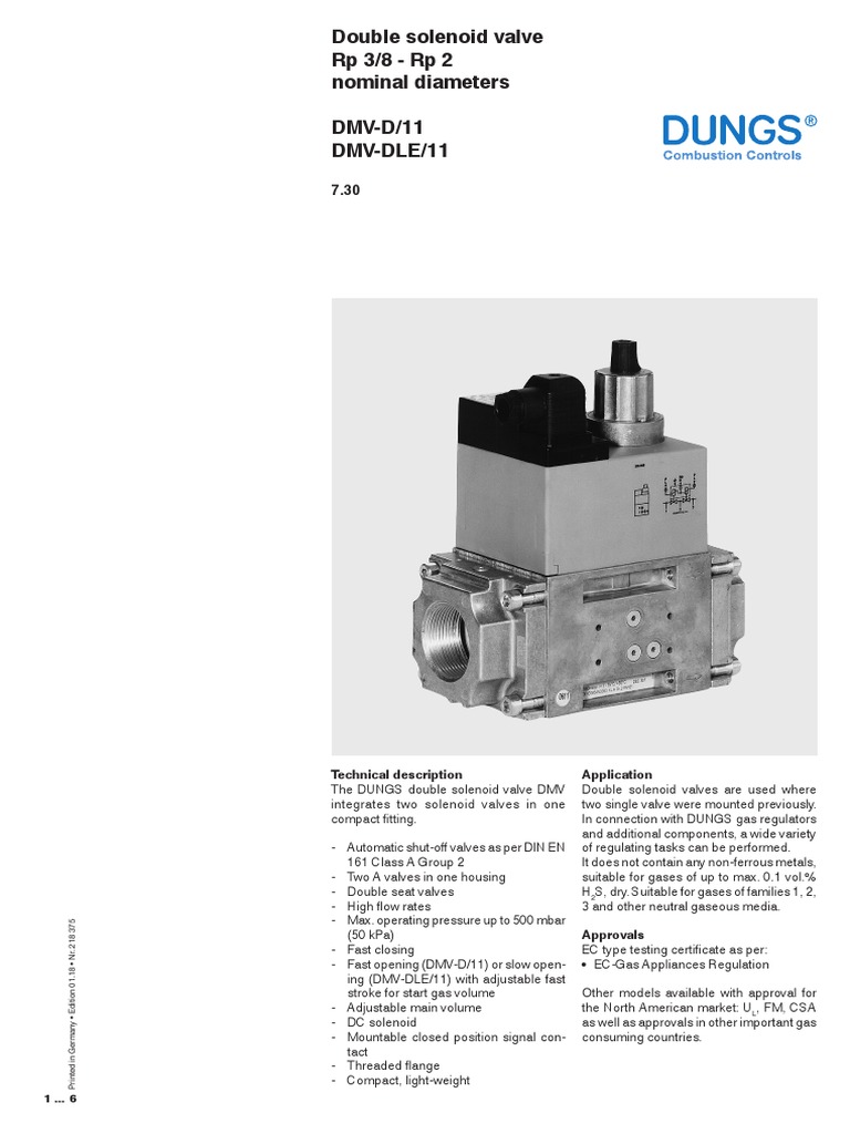 DUNGS DMV Double Solenoid Valve Guide | PDF | Valve | Gases