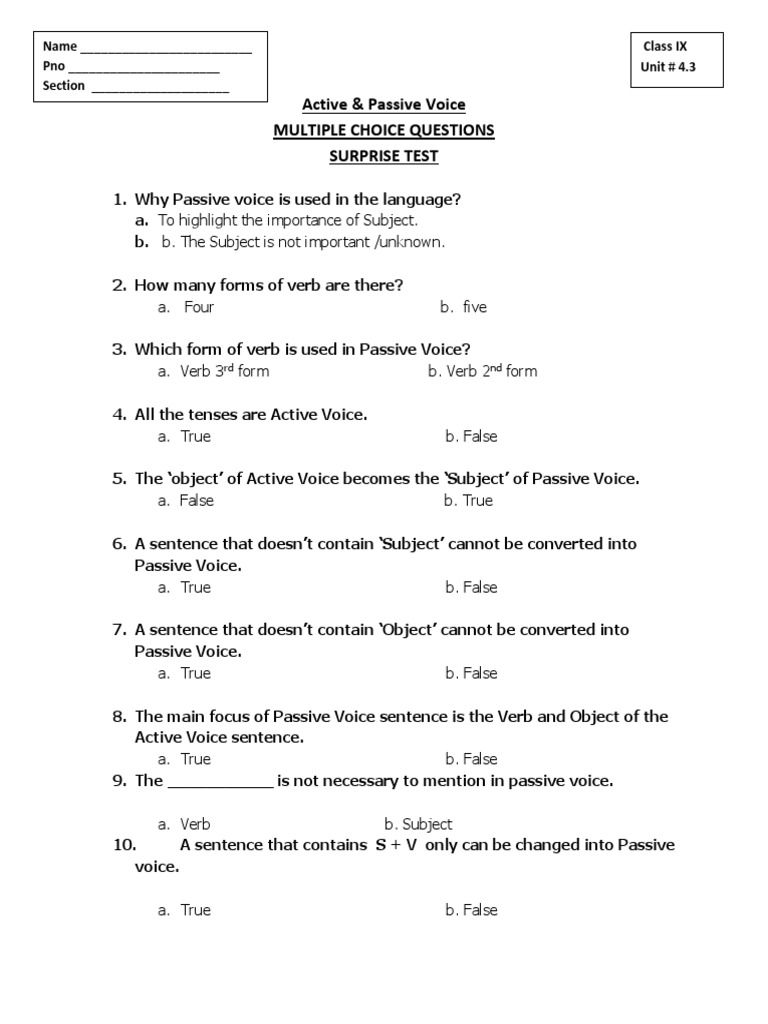 Active 0 Passive Test | PDF