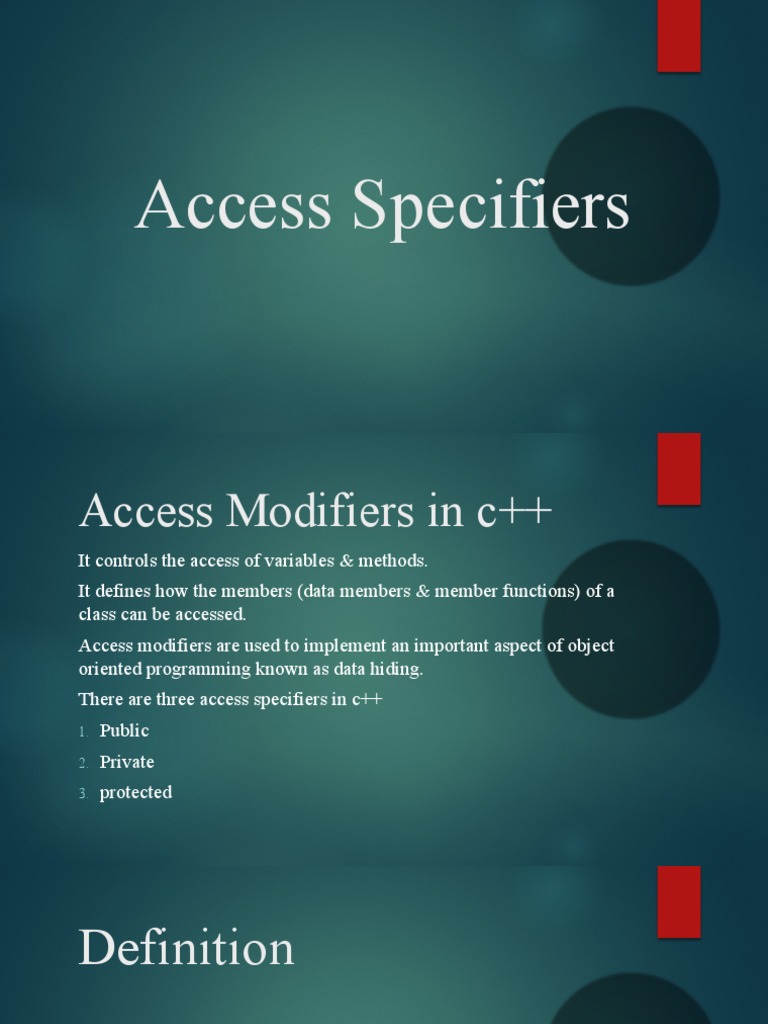 Access Specifiers in C++ PDF Class Programming) C++