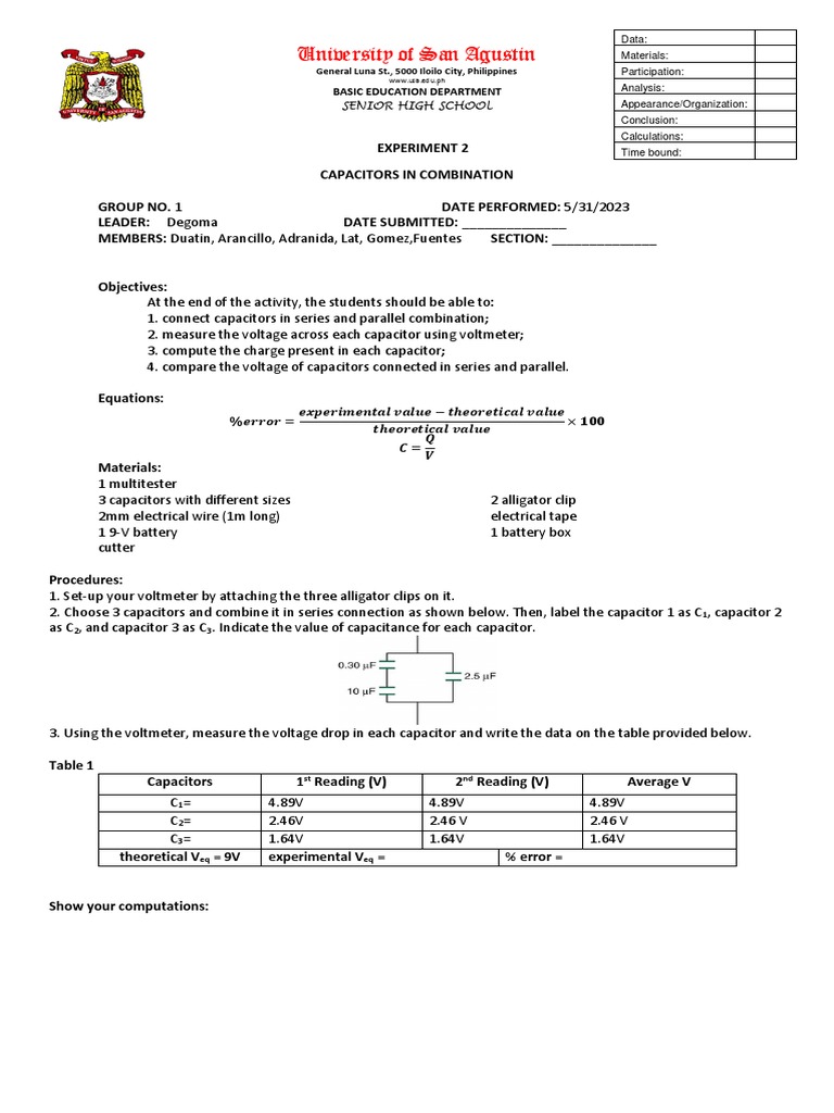 Capacitor Combinations Experiment | PDF | Capacitor | Series And ...
