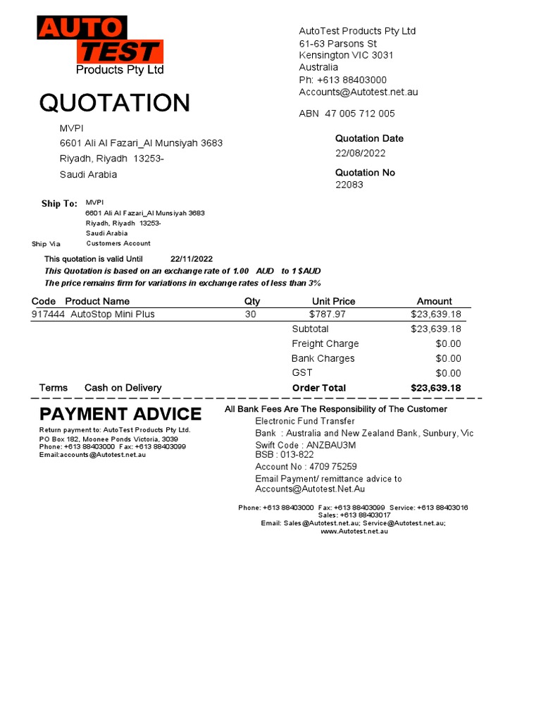 Quotation and Terms for AutoTest | PDF | Value Added Tax | Taxes