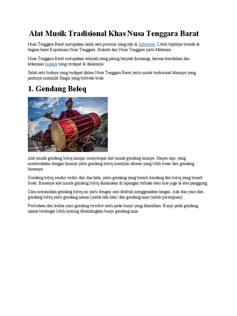 Alat Musik Tradisional Nusa Tenggara Barat | PDF