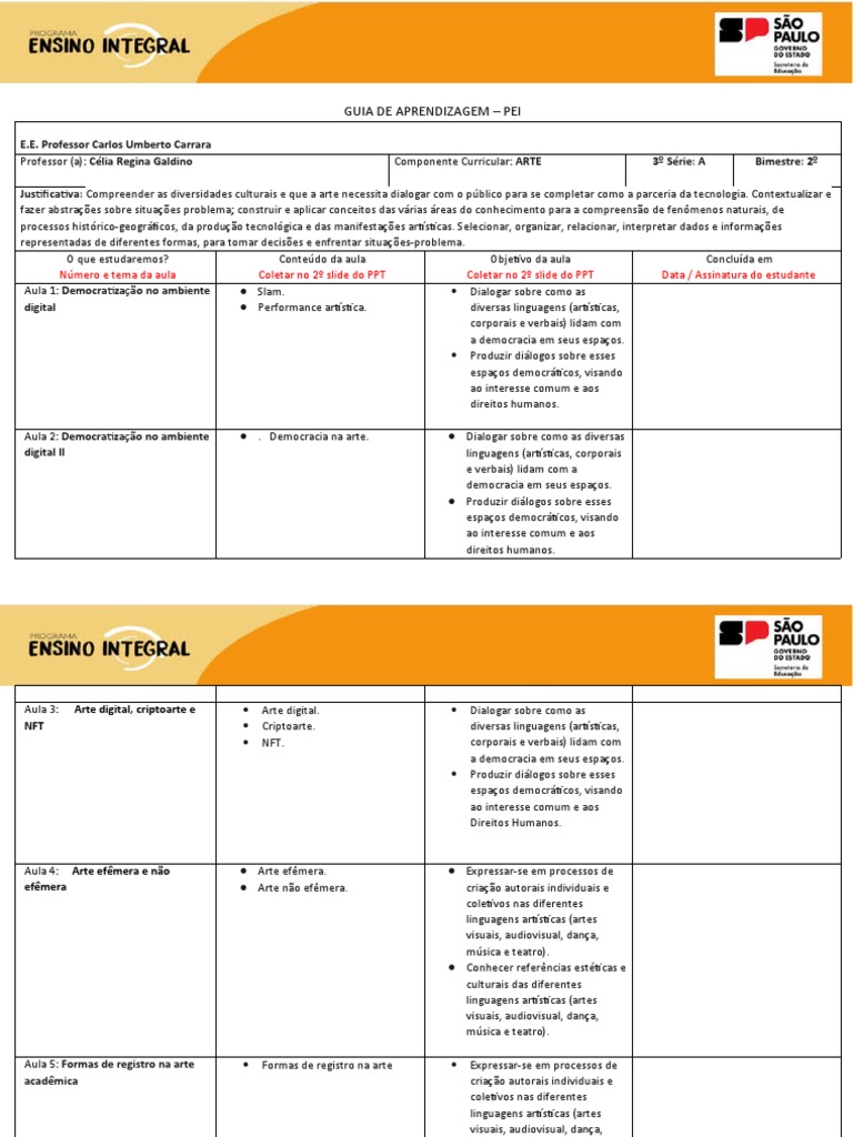 Guia de Aprendizagem - NOVO 2023 3A | PDF | Danças | Comunicação