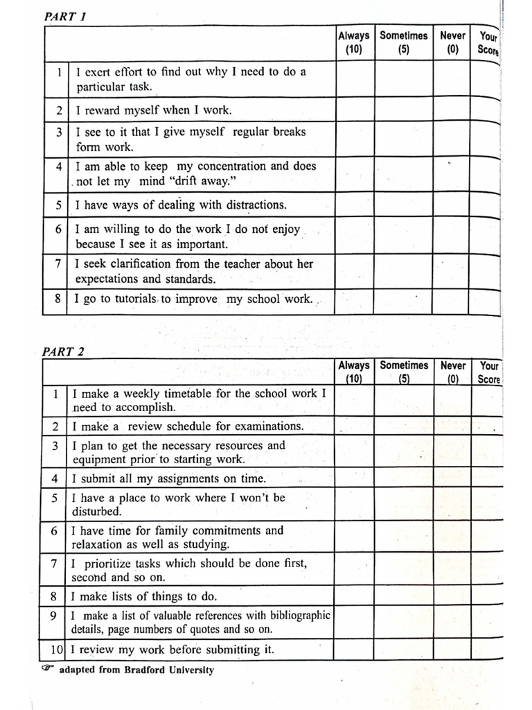 Study Habits Questionnaire | PDF