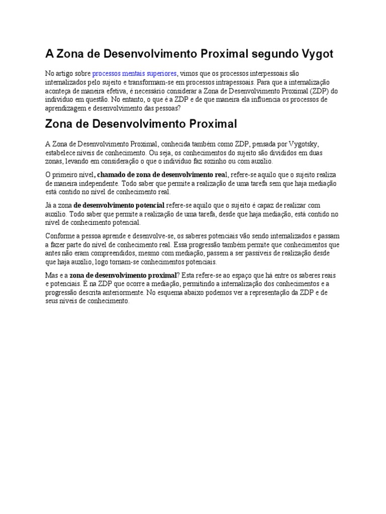 Zona de Desenvolvimento Proximal de Vygotsky | PDF | Conhecimento ...