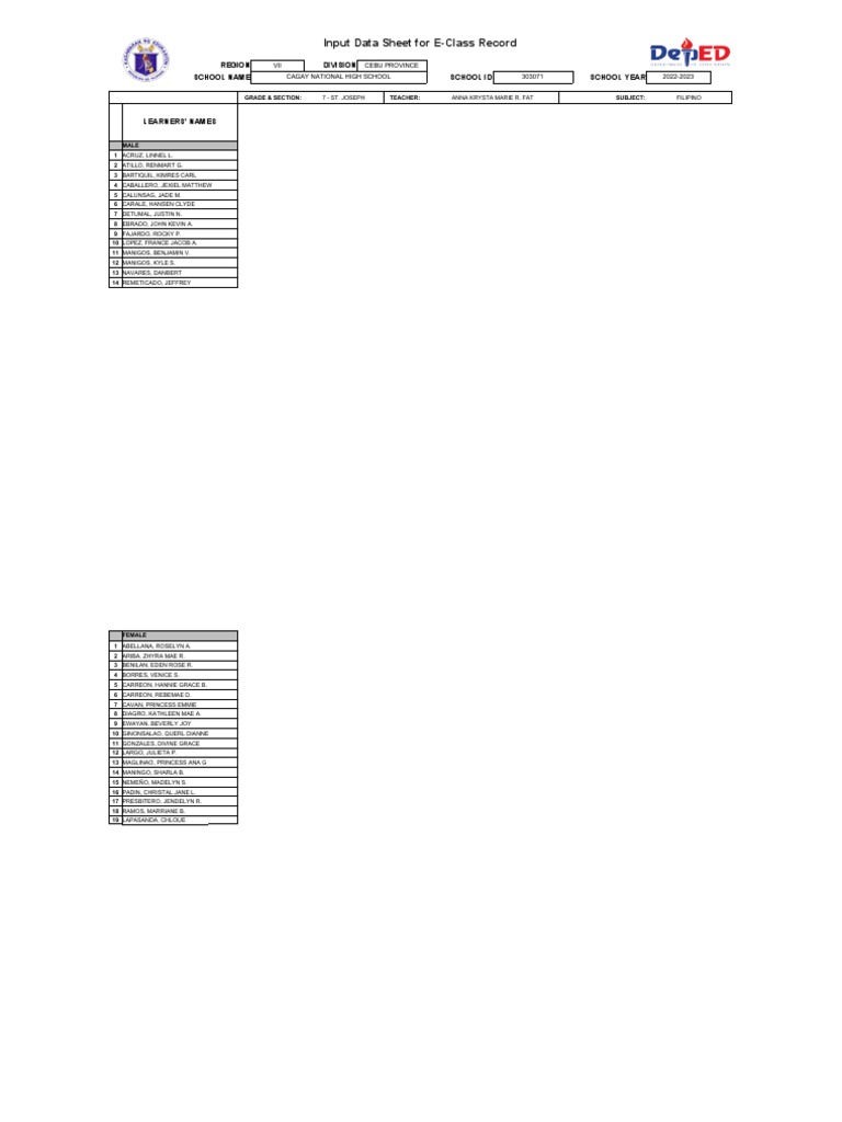 E class record grade 7 st joseph filipino pdf
