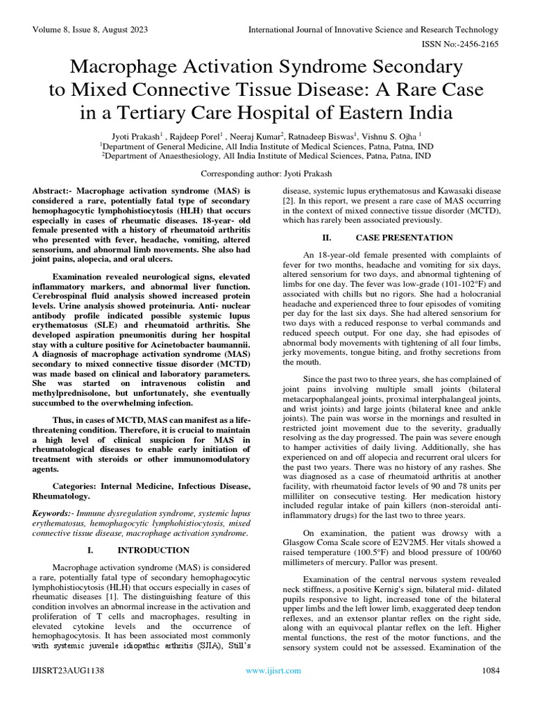 Macrophage Activation Syndrome Secondary To Mixed Connective Tissue