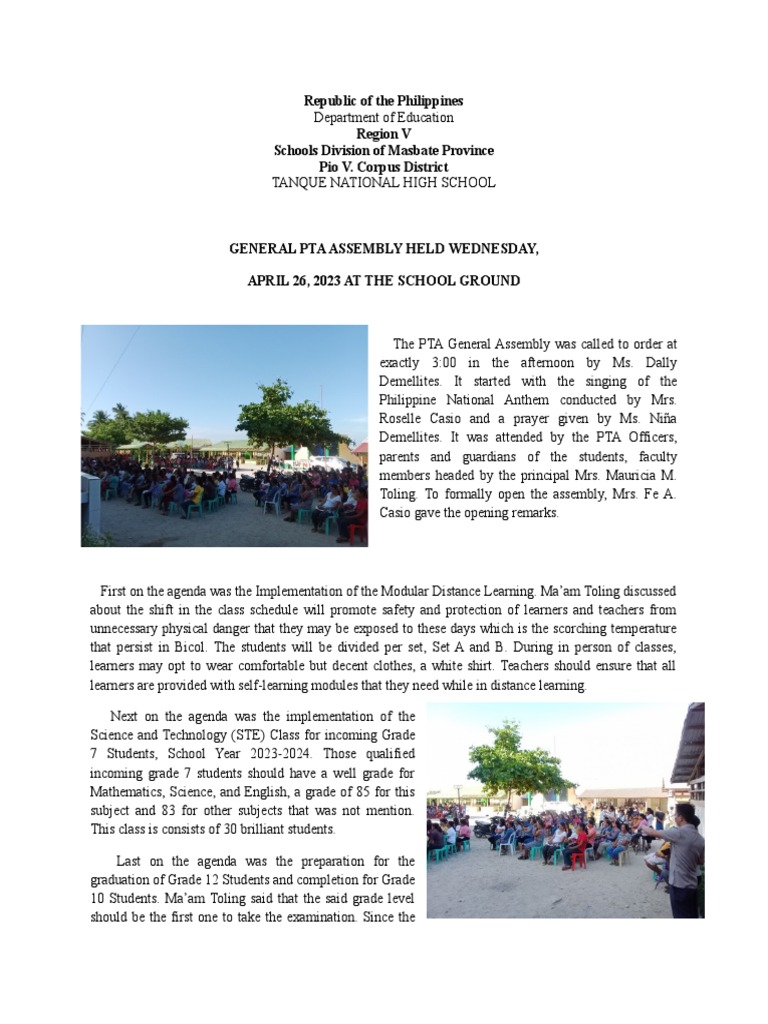PTA Assembly Highlights at Tanque High School | PDF