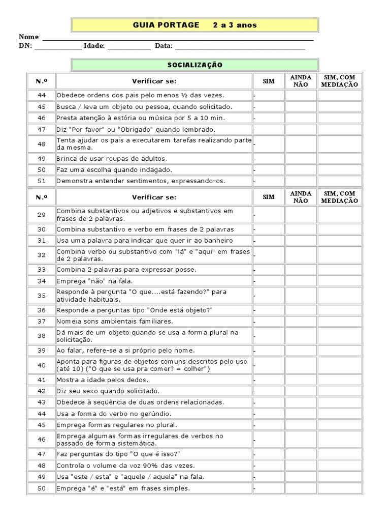 GUIA PORTAGE 2 A 3 Anos | PDF | Substantivo
