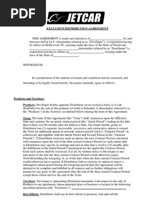 JetCar Exclusive Rights Agreement -