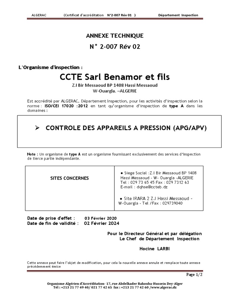 Accréditation CCTE en Inspection APG/APV | PDF | Management de la qualité