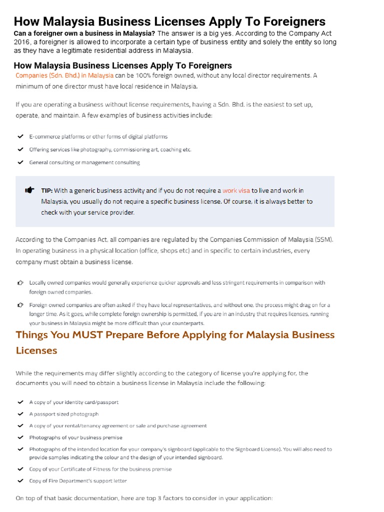 How Malaysia Business Licenses Apply To Foreigners | PDF