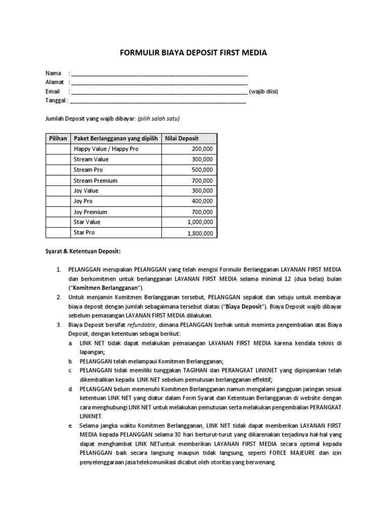 FORM DEPOSIT FIRST MEDIA Rev3 Final - 03022023 | PDF | Pengelolaan ...