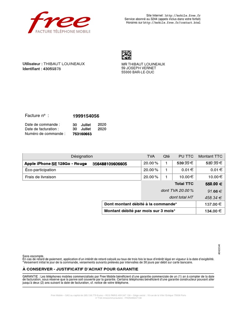 Free Mobile Facture Dtaille 10 Chiffres