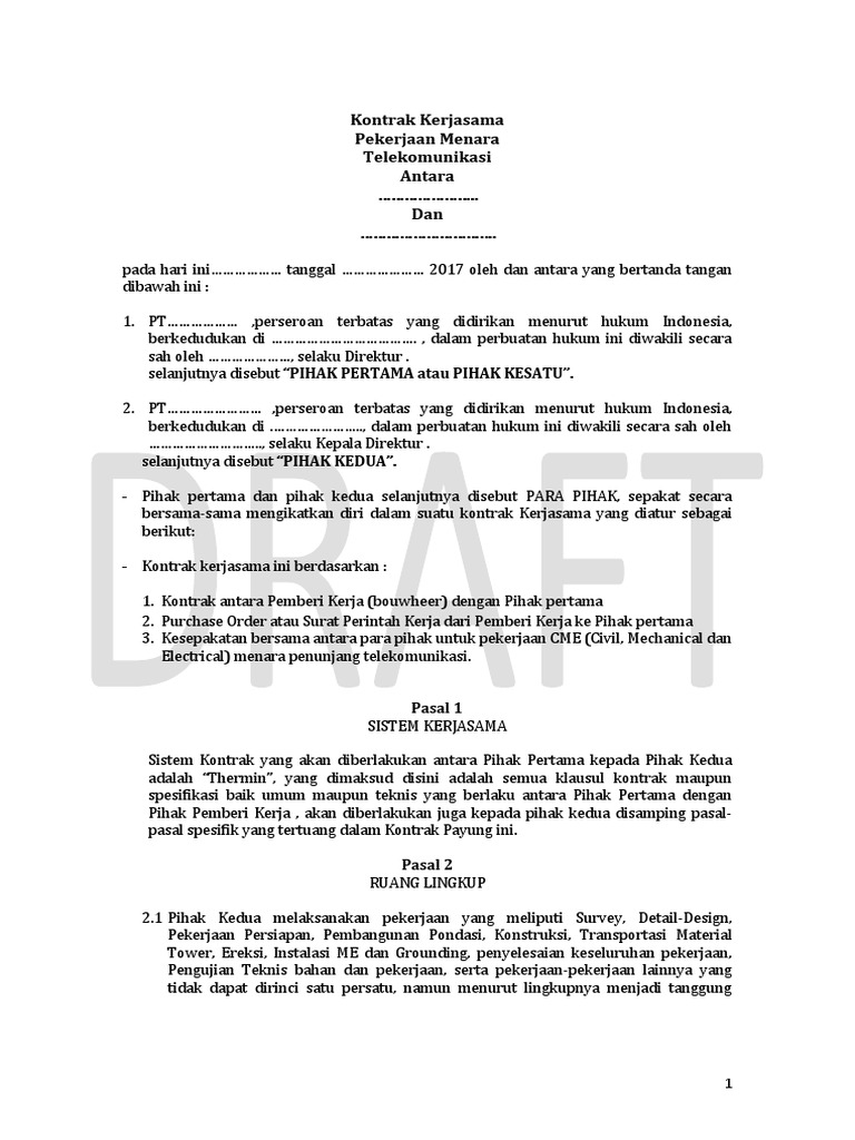 Contoh Draft Kontrak Mitra 2017 | PDF