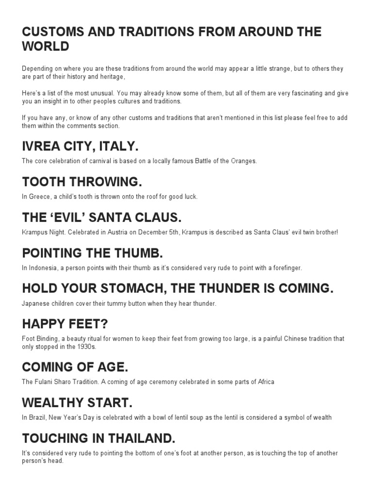 Unusual Customs from Around the World | PDF | Wedding
