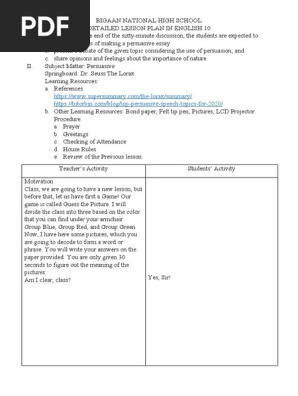 PERSUASIVE LESSON PLAN