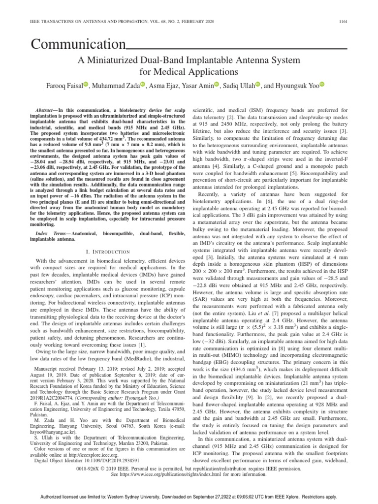 Miniaturized Dual-Band Implantable Antenna | PDF | Antenna (Radio) | Waves
