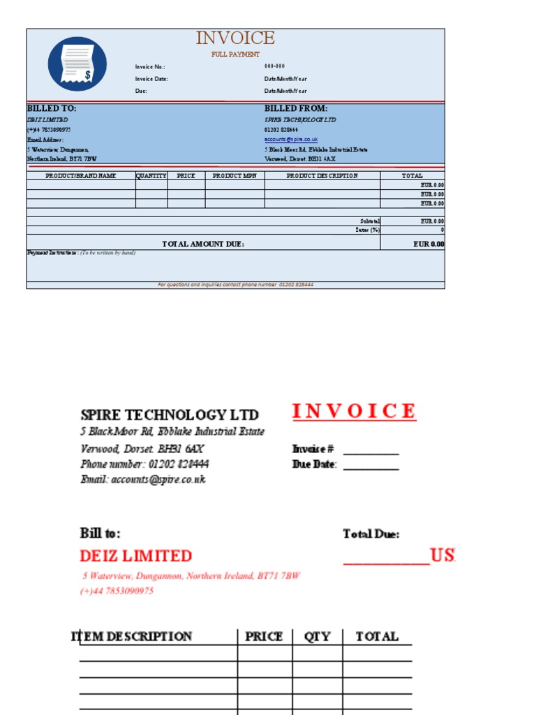 Deiz Spire Tech Invoice PDF Invoice Money
