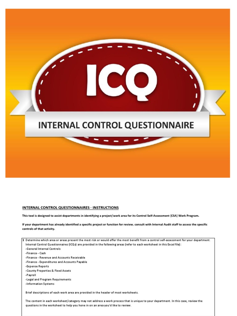 Internal Control Questionnaire Pdf Internal Control Accounts Payable