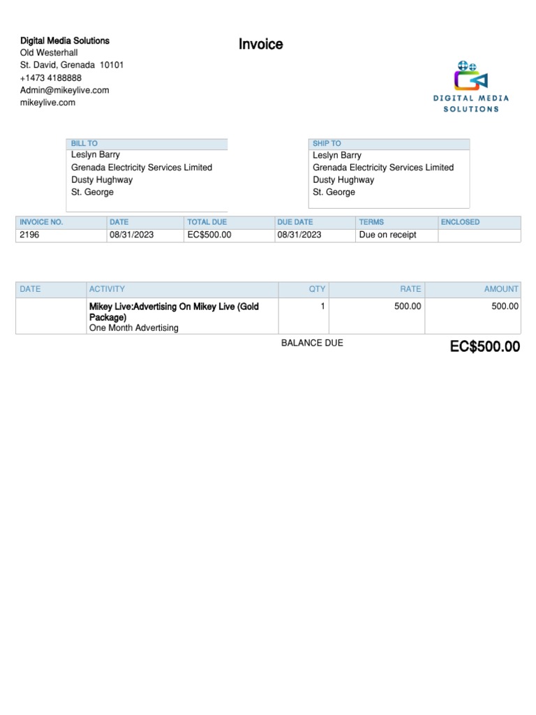 Invoice for Mikey Live Ad Service | PDF
