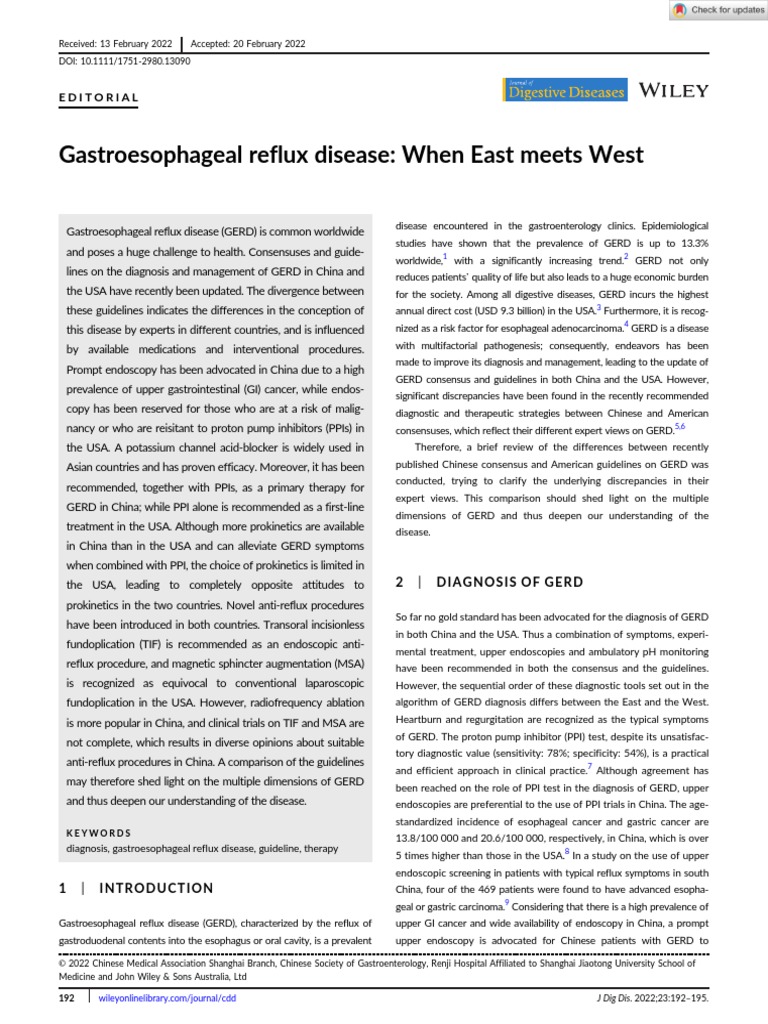 Gastroesophageal Reflux Disease When East Meets West | PDF ...