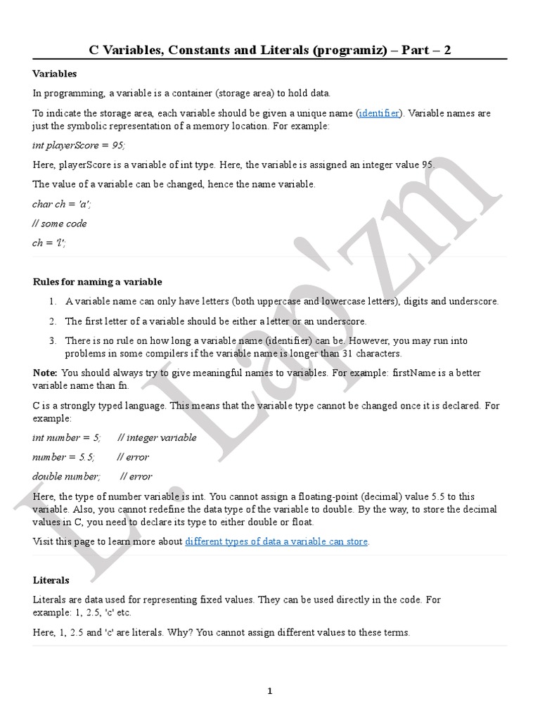Part 2C Lang - Programiz.lwk | PDF | Integer (Computer Science) | Data Type