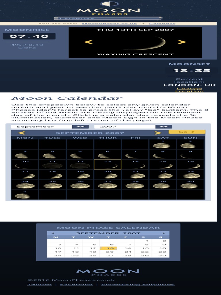 Moon Phase Calendar for September 2007 | PDF | Periodic Phenomena ...