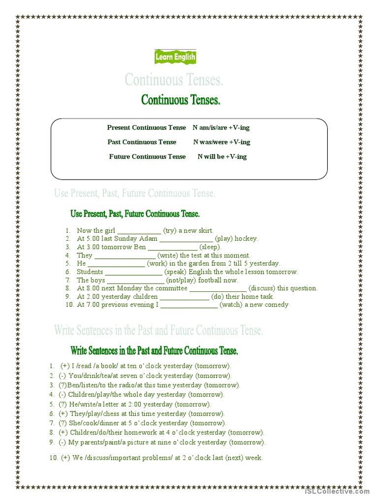Present Past And Future Continuous Tenses Pdf