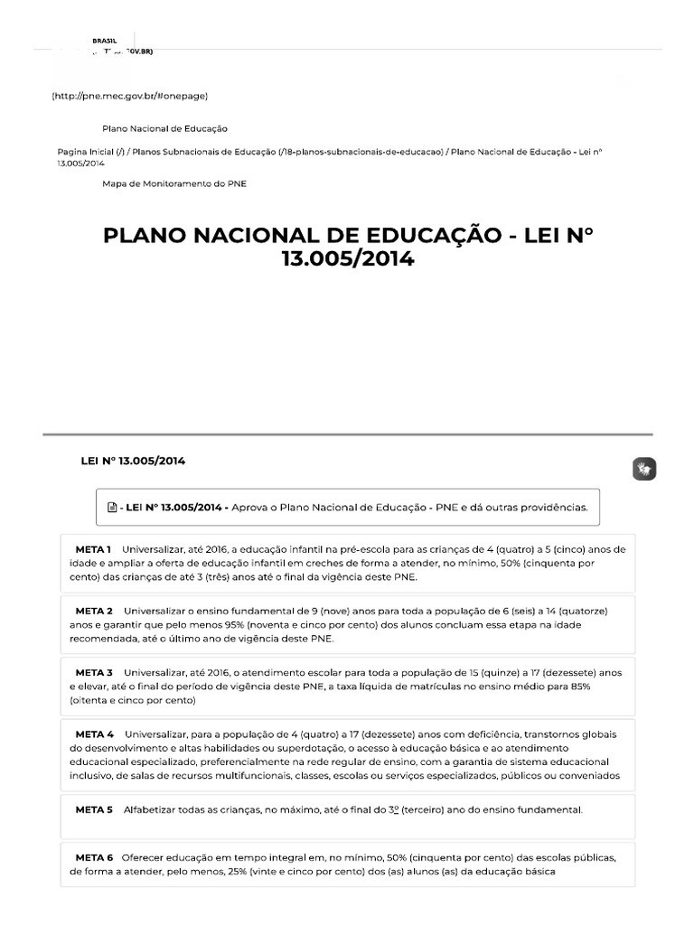 PNE Plano Nacional de Educação | PDF