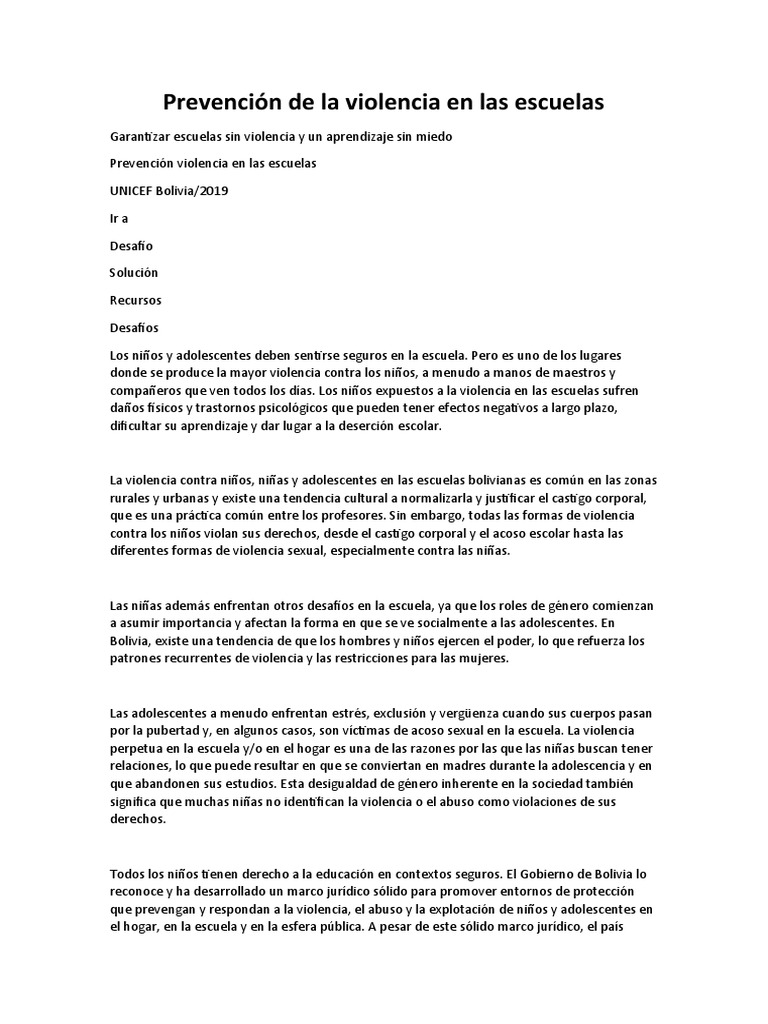 Prevención de La Violencia en Las Escuelas | PDF