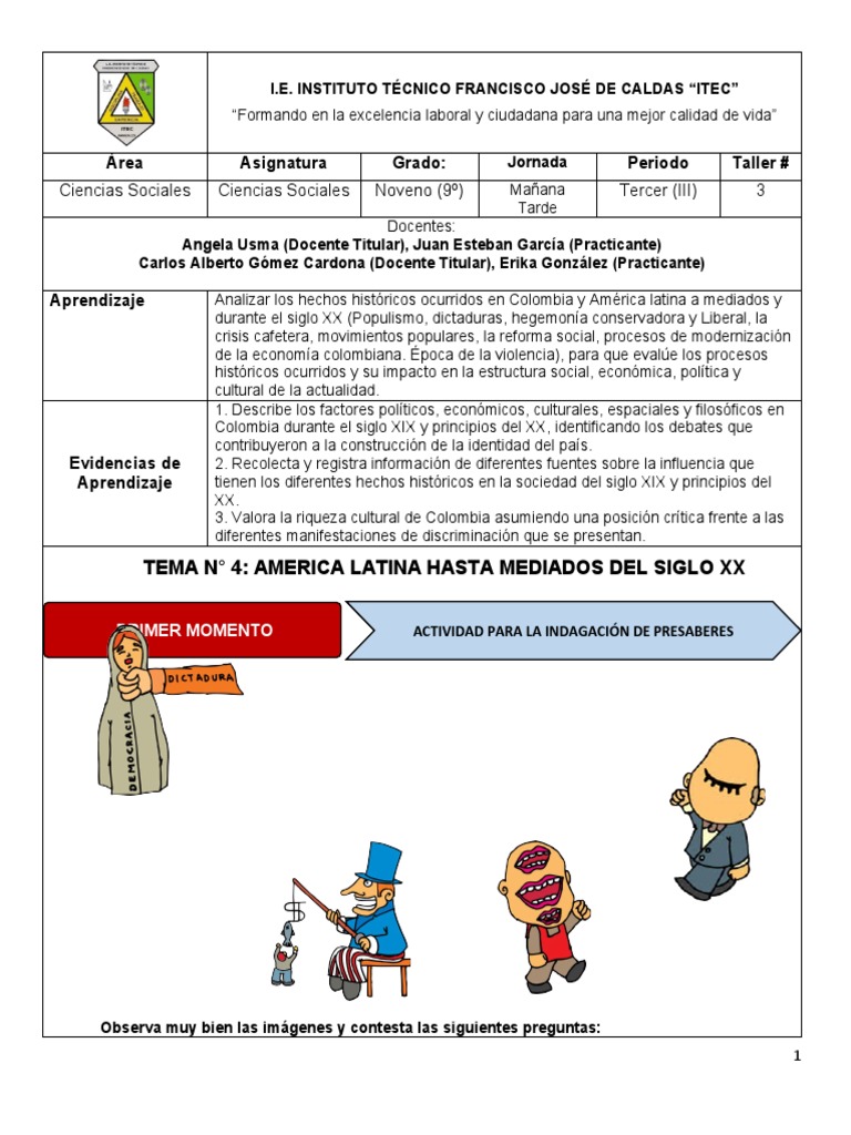 Taller de Sociales Grado Noveno: Historia y Contexto | PDF | America ...