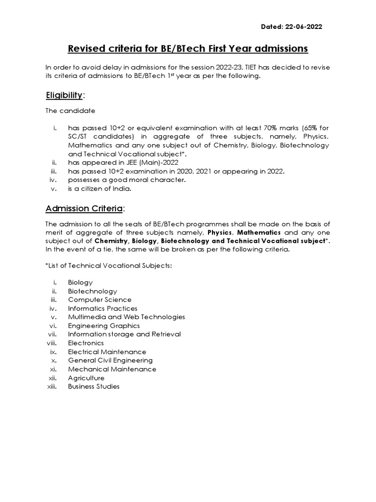 Btech | PDF | University And College Admission