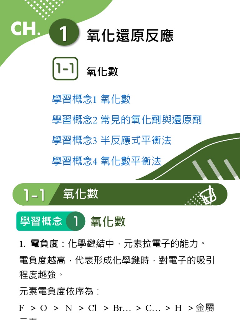 學習講義PPT (選修IV) 1-1 氧化數 | PDF