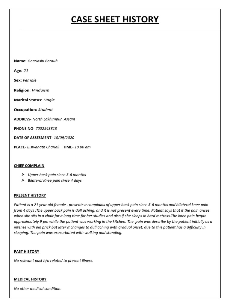 CASE SHEET HISTORY PDF