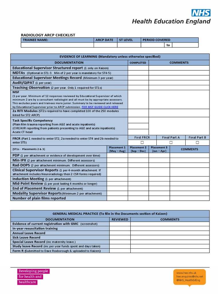 Radiology ARCP Checklist Guide | PDF | Radiology | Health Care